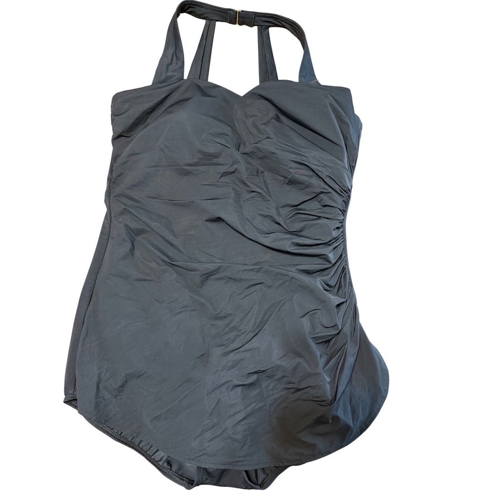 Lands' End Black One Piece Swimsuit Size 16 Ruched Tummy Control Swimwear